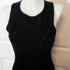 Black Beaded Wool Dress By CAROL LITTLE